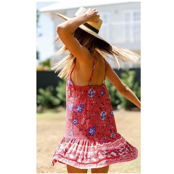 Bohemian Floral Print Sleeveless Mini Dress - Picture 2 of 11